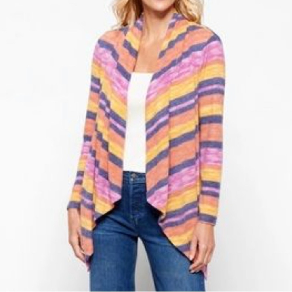 Bobeau Stripped Multicolor Waterfall Cardigan Size M